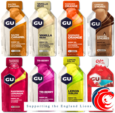 England Lions Gu Energy Gel Mixed Bundle Pack - 8 x 32g
